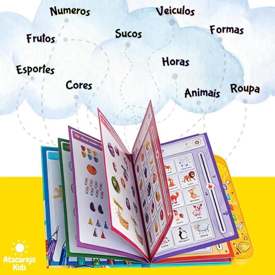 Livro Inteligente Infantil Educativo Interativo Sons Aprender Letras Inglês Português