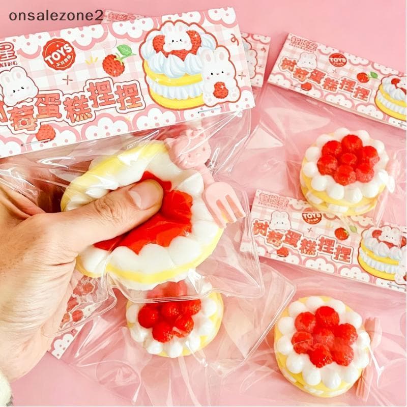ONS Morango Creme Bolo Squeeze Brinquedo Fidget Realista TPR Sobremesa Alívio Do Estresse Para Estudante Exame Liberação