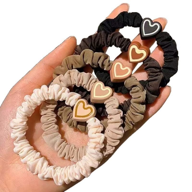 Corda de cabelo fofa com rabo de cavalo alto, leite, chá, cor, amor, salsicha, laço de cabelo, faixa de borracha, 5 peça