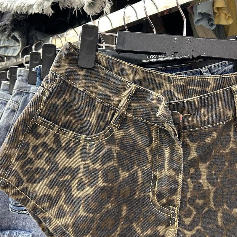 Jeans moda quente menina leopardo impressão Shorts feminino verão boate cintura baixa a linha Denim calças quentes na mo