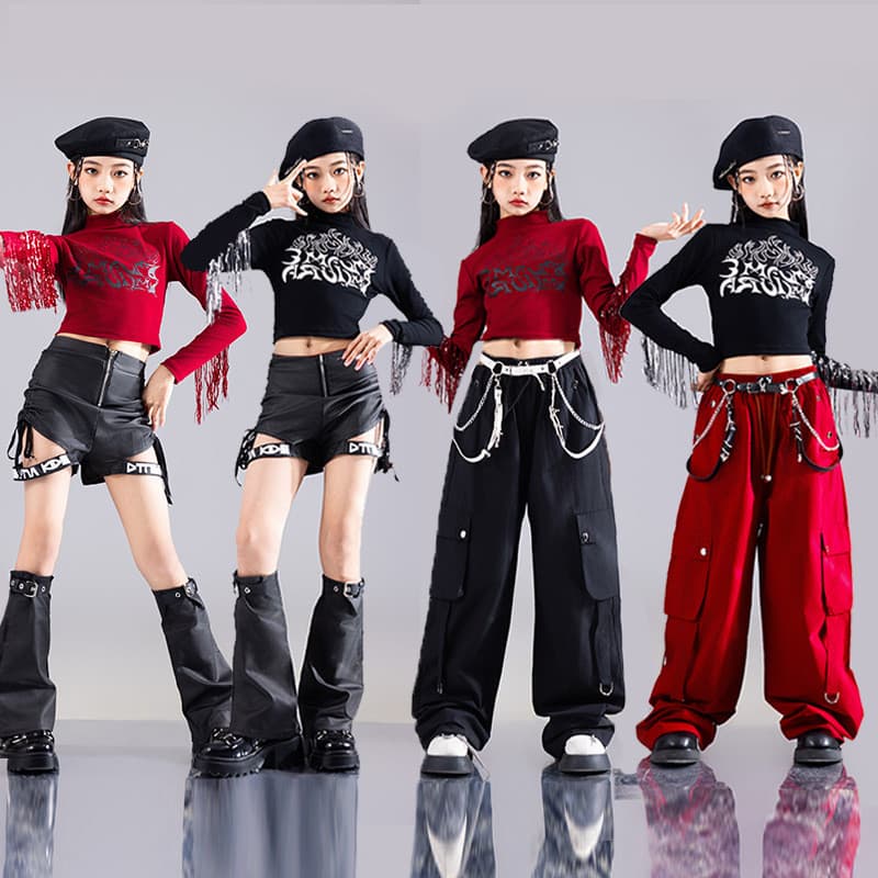 Novo estilo de fantasias festivas infantis fantasias de dança de Jazz vermelho para meninas fantasias de passarela infan