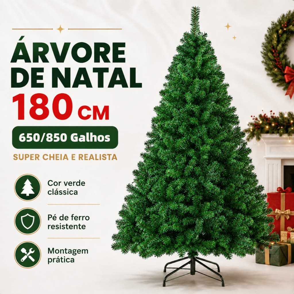 Árvore de Natal 1,80 Metros 650/850 Galhos Pinheiro Verde Cheia Luxo Gorda Decoração 180cm