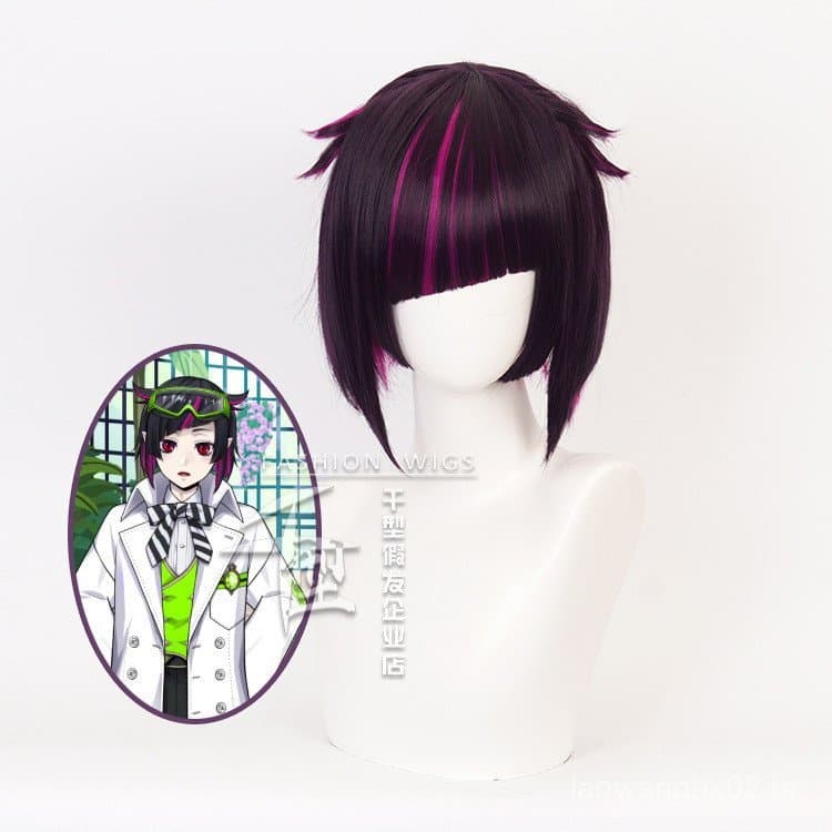 Peruca de Cosplay Misscoo Lilia Twisted Wonderland, Cabelo Sintético Resistente ao Calor, Preto e Roxo