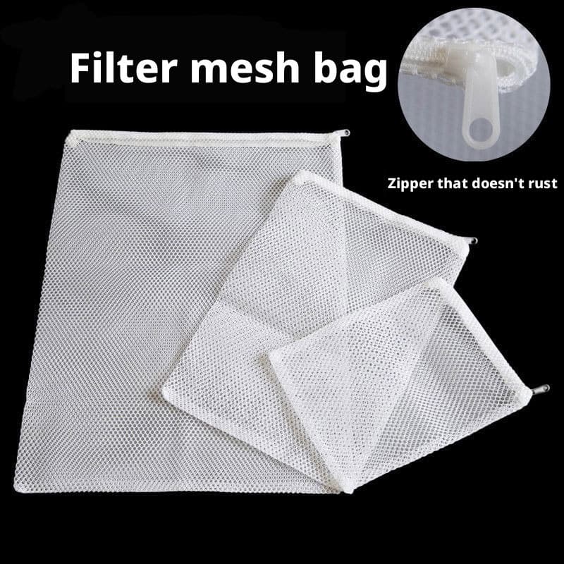 Saco de malha para filtro de tanque de peixes, absorção de manchas, Material de filtro de carbono, saco de malha com zíp