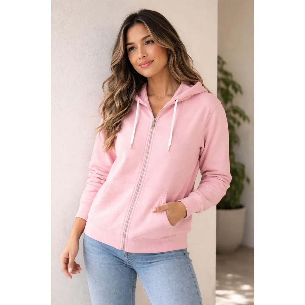 Blusa Moletom Feminina Com Capuz Zíper Casual Inverno