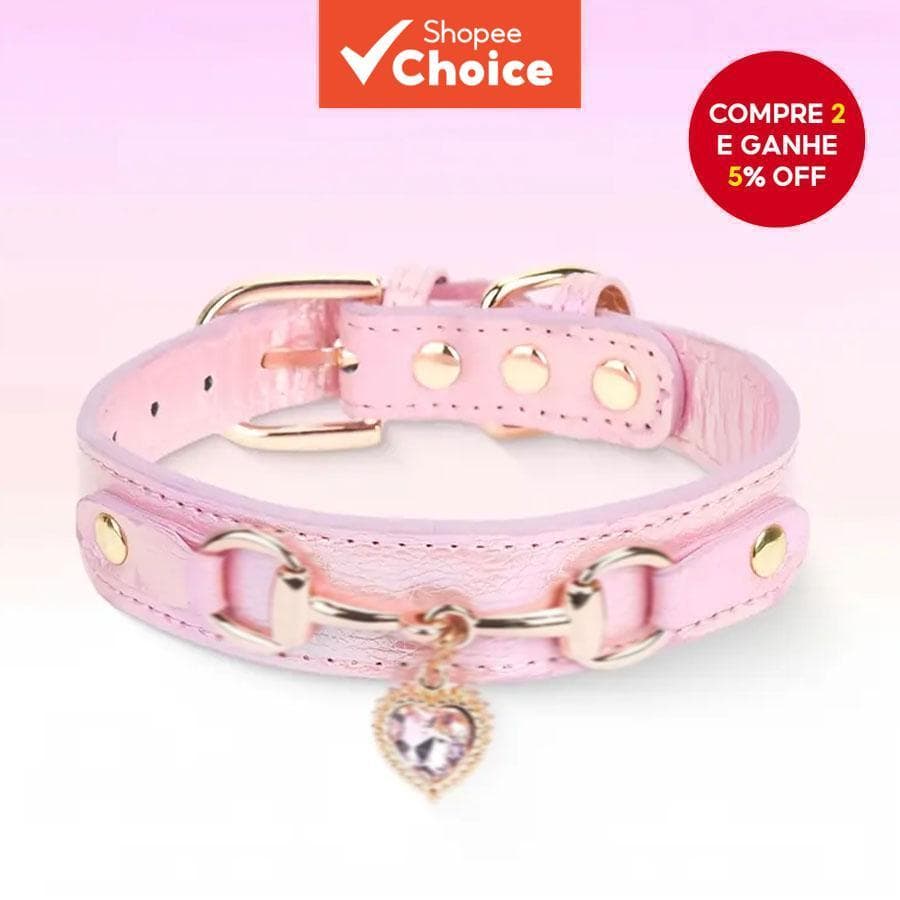 Coleira De Cachorro Fashion THAIN Com Diamantes Brilhantes E Pingente De Coração – Strass De Couro PU Ajustável 5 Furos