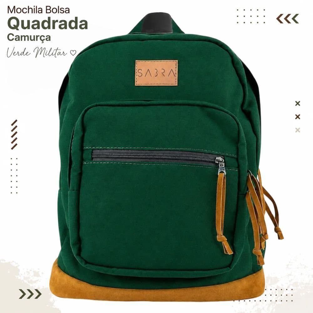 Mochila Bolsa Quadrada Camurça Verde Militar Sabra