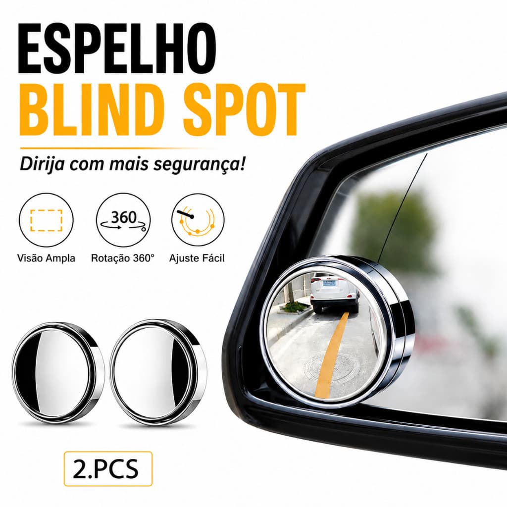1 par Espelho Retrovisor Carro Moto Convexo Fixo Móvel Auxiliar Externo Pontos Cegos 5cm Universal