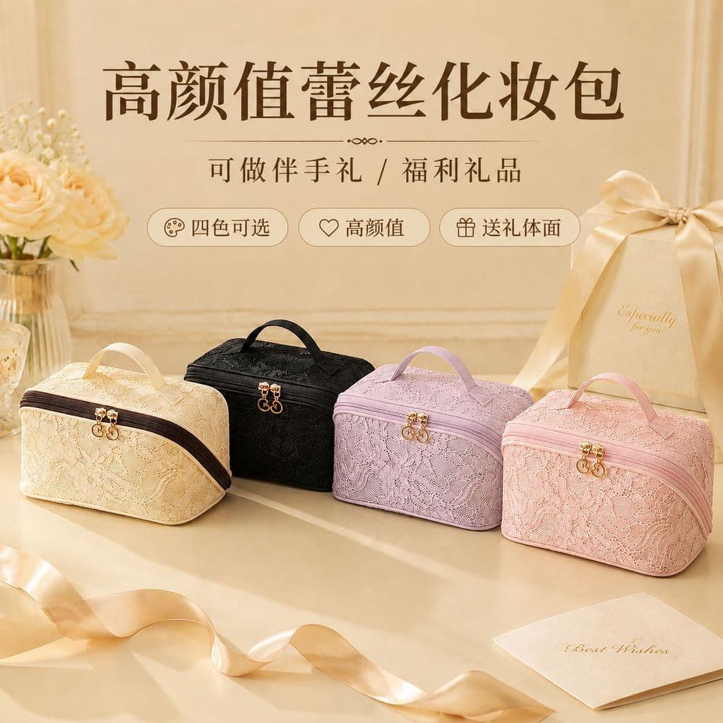 Bolsa cosmética de renda estilo chinês 2026 novo estilo de lavagem de grande capacidade à prova d'água para mulheres bol