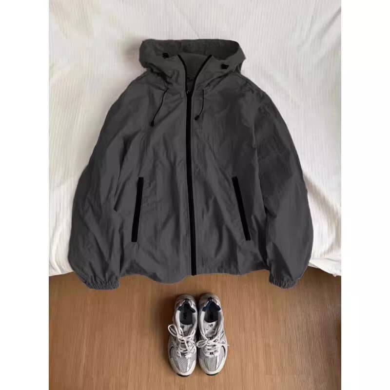 UPF50 + cinza gelo seda protetor solar roupas masculinas leve respirável jaqueta ao ar livre com capuz jaqueta esportiva