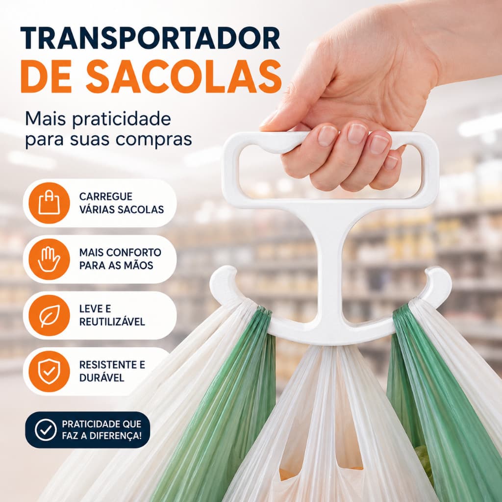 Carregador de Sacolas Supermercado Suporte Ergonômico Alça Pegador Transportador de Compras