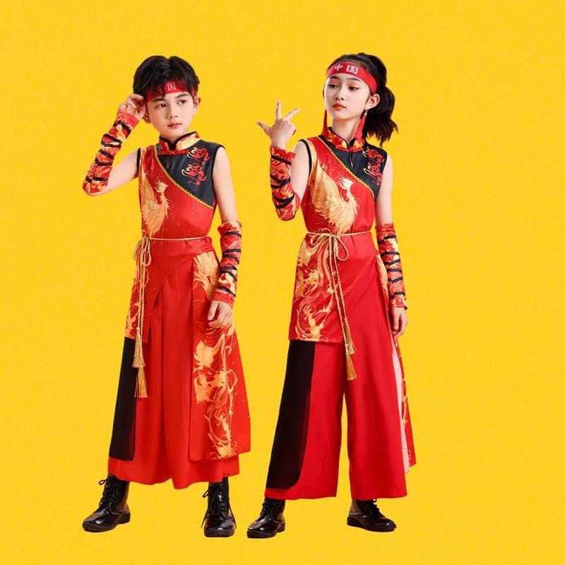 Traje de desempenho chinês médio grande crianças traje de dança macacão desempenho traje conjunto Jazz dança dança rua j