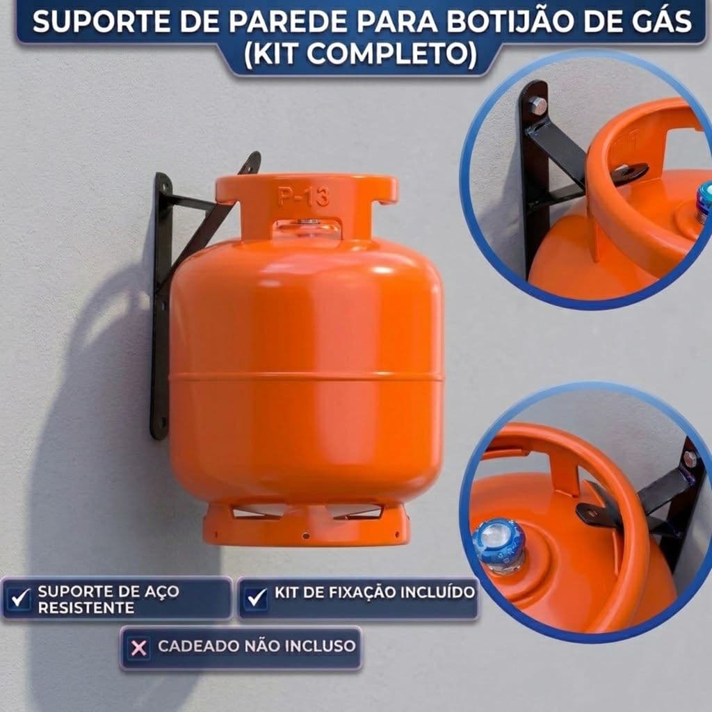 Suporte Para Botijão de Gás Preto Resistente Acompanha Parafuso e Buchas Instalação Fácil