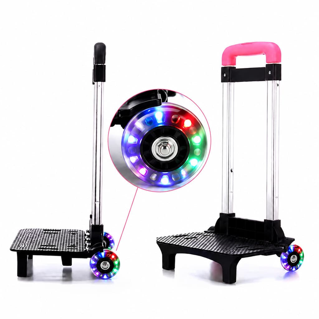 Carrinho Dobrável com Rodas LED para Mochila Escolar, Bagagem e Compras, Portátil e Resistente