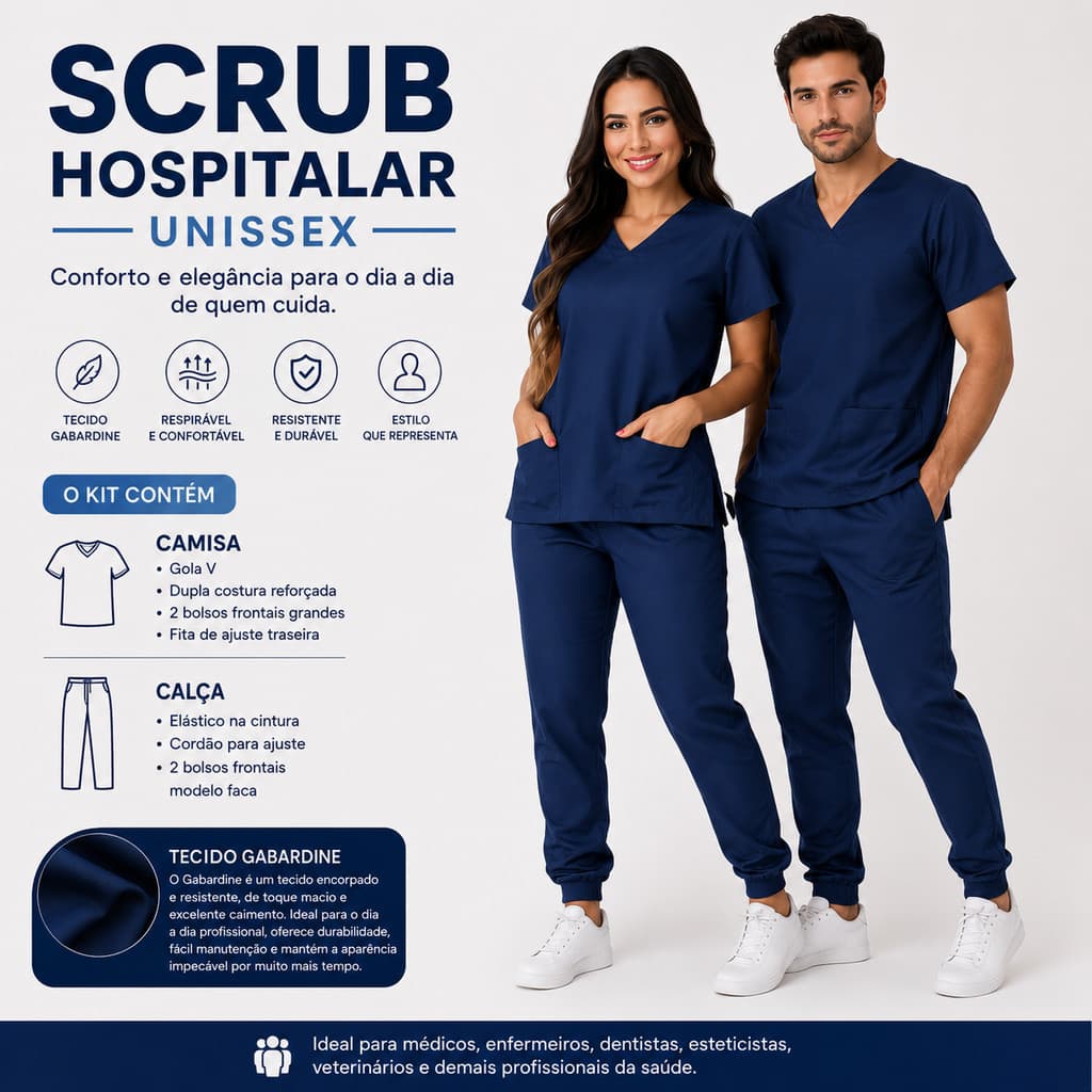 Pijama Cirúrgico Scrub Hospitalar Unissex Acinturado Confortável Várias Cores e Tamanhos SC