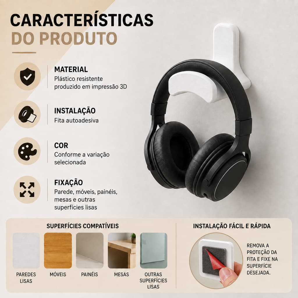 Suporte Parede Headset Fone de Ouvido Gamer Organizador Autoadesivo Porta Headphone Universal