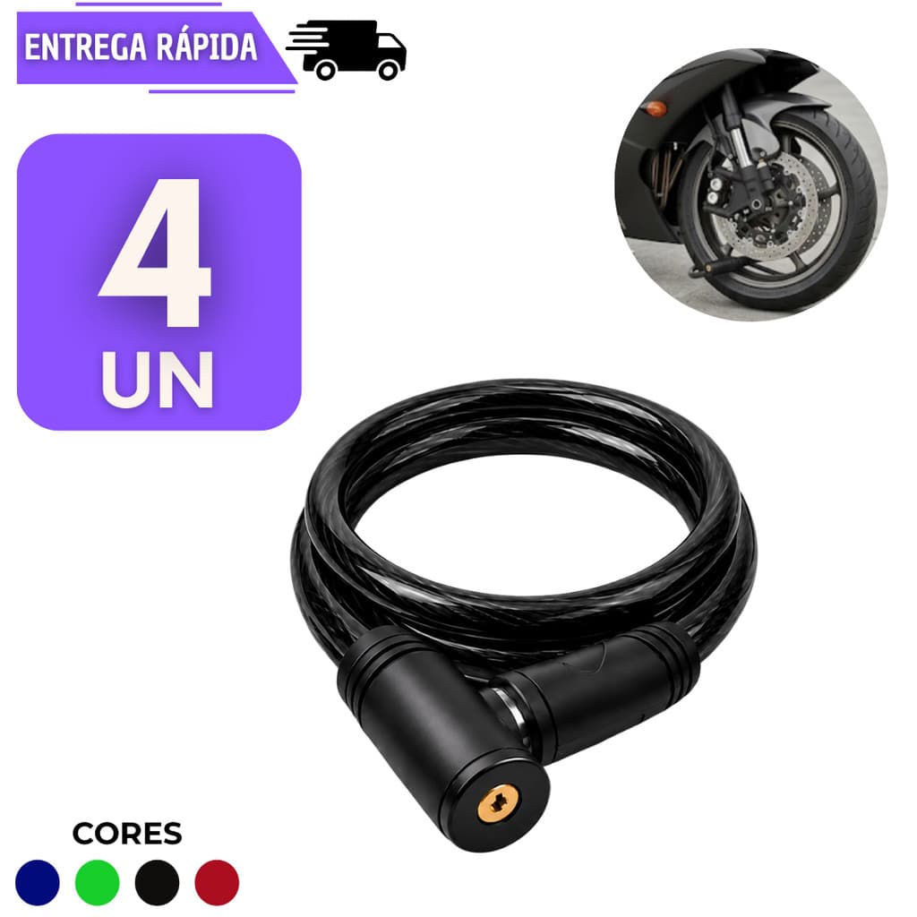Jogo 4 Corrente Para Moto E Bicicleta Trava Antifurto Cadeado Cabo De Aço Reforçado Com Chave Bike Anti Furto Grossa
