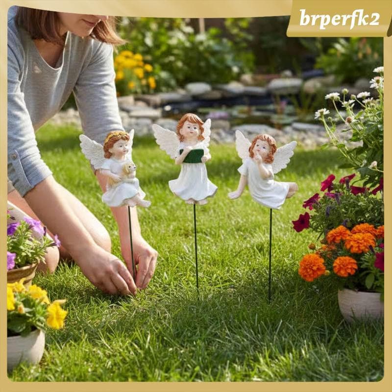 [Brperfk2] 3 Peças Mini Plantador De Querubim Decoração Ao Ar Livre Jardim Estaca Ideia De Presente Estatueta