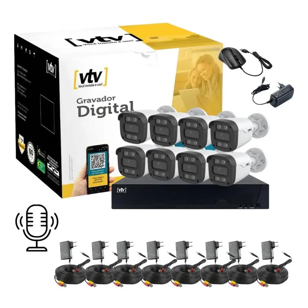 Kit Dvr 5mn 8ch + 8 Bullet Full Color Com Mic Dcr-e: 2024/11