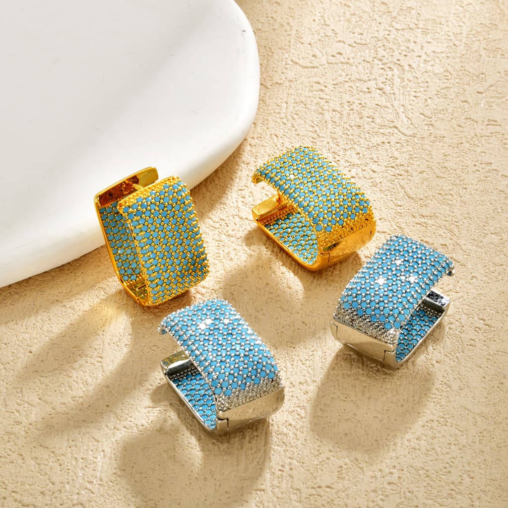 【23】Brincos largos em forma de U, azul turquesa vintage