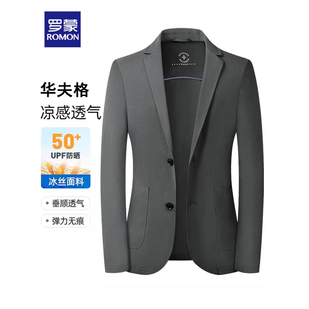 [Protetor solar gelo seda Waffle] Romon masculino fino único ocidental jaqueta 2024 verão novo estilo Casual terno mascu