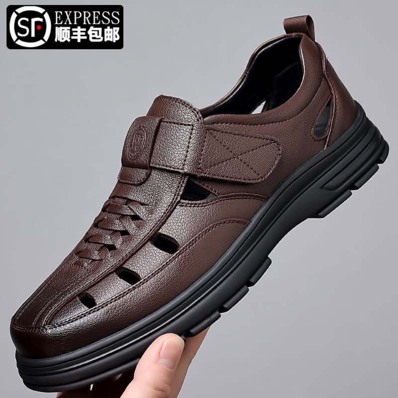 Baotou sandálias masculinas 2025 verão novo estilo de couro genuíno respirável buraco sapatos casuais sapatos de couro o