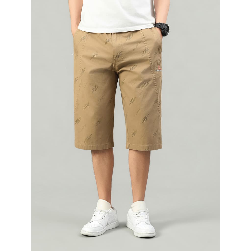 Estilo geral Multi-bolso calças cortadas homens verão fino solto em linha reta Casual Shorts cintura elástica sobre o jo