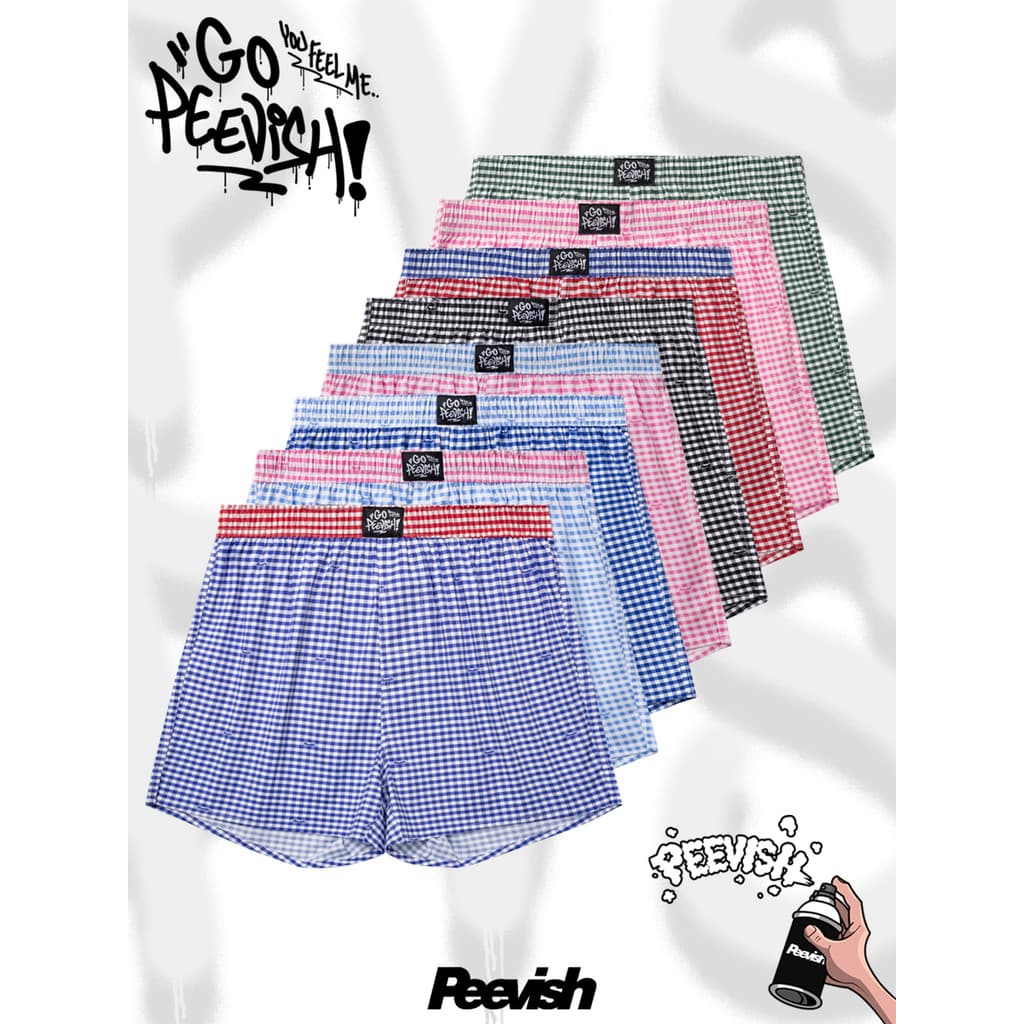 PEEVISH PEEVISH Calças de seta em camadas Roupa íntima solta Homens Mulheres Casa Casal Xadrez Calças de pijama curtas P