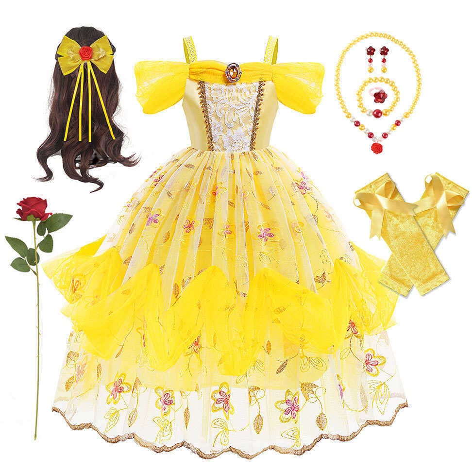Halloween bela e a fera belle vestido de princesa vestido de princesa cos belle meninas vestido de dança