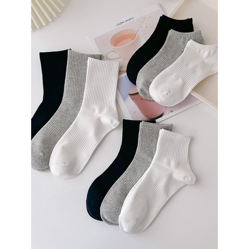 Meias esportivas brancas femininas, cor sólida, pretas, cano médio, meias de algodão puro, estilo Preppy, meias de cano