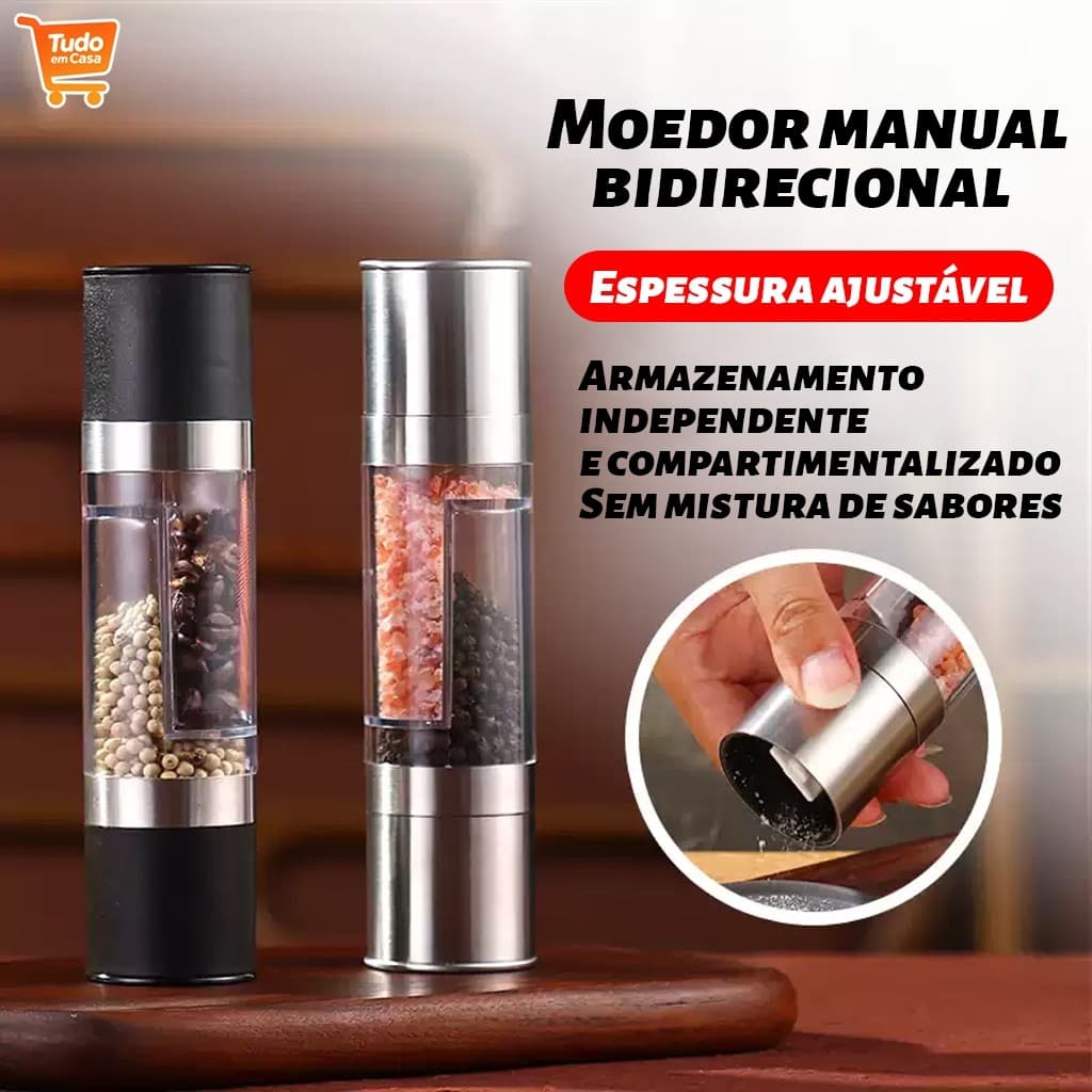 Moedor Manual e Ajustável de Pimenta Temperos 2 em 1 Inox