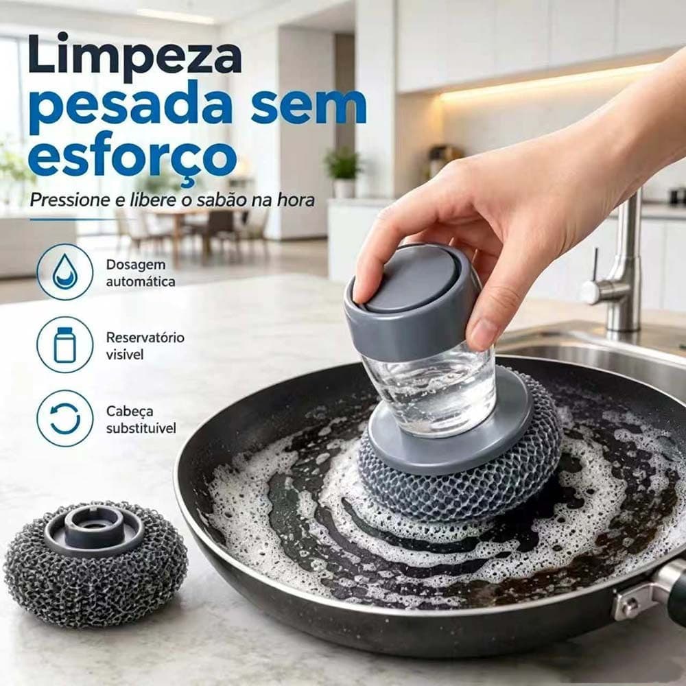 Escova de Limpeza para Louça e Panela em Aço com Dispenser - Limpeza Rápida e Eficiente，Essencial para Cozinha！