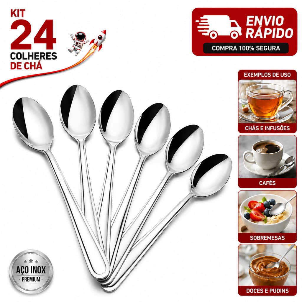 Colher de Chá em Inox 6/24 Unidades Café Sobremesa Premium
