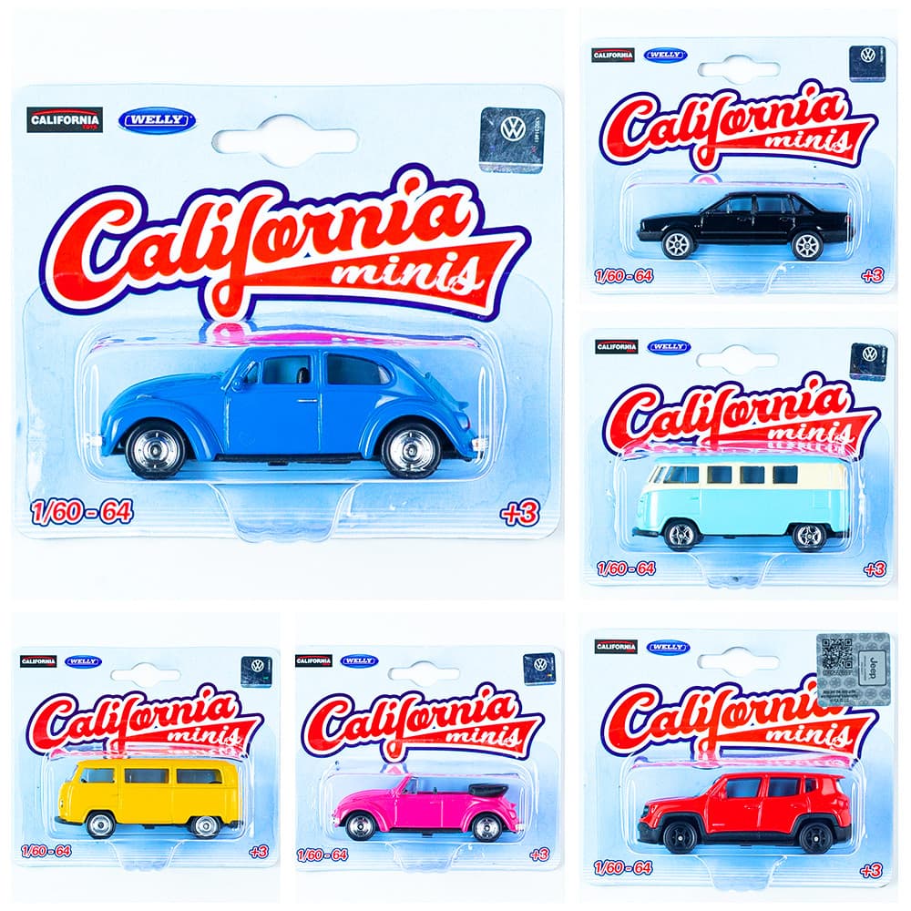 Carrinho Brasileiro Metal Kombi, Fusca, Santana - Escolha - Welly California - Licenciado 1:64