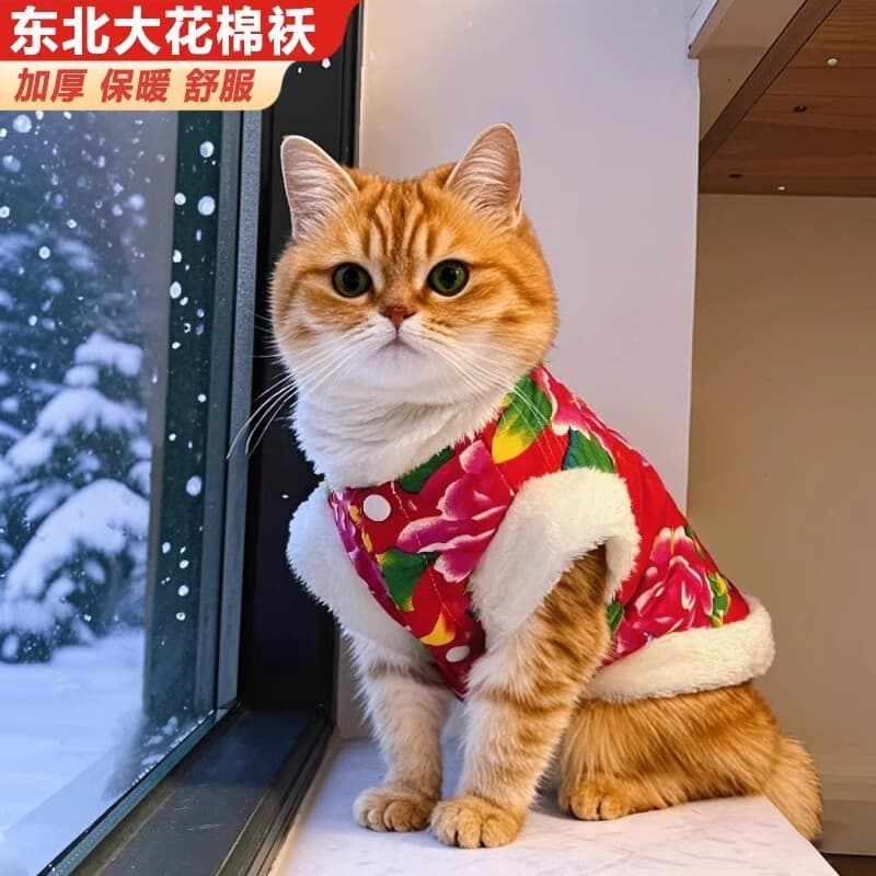 Roupas de gato nordeste grande flor acolchoada jaqueta outono inverno engrossado inglês curto ouro gradiente gatinho cãe
