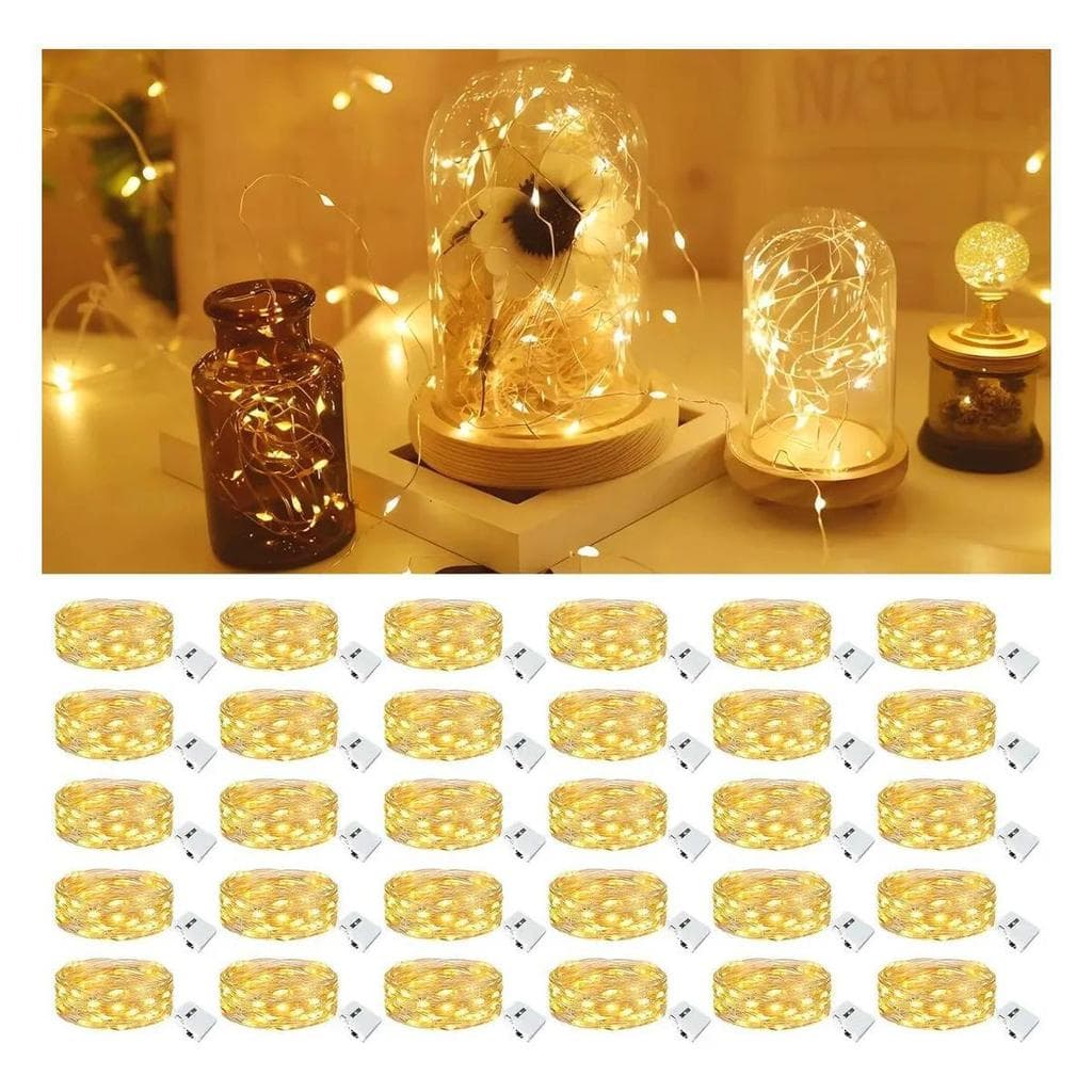 Kit 30 Fio Fada Cordão String Light 2m 20 Leds Branco Quente Ideal  festas casamentos artesanato iluminação decoração