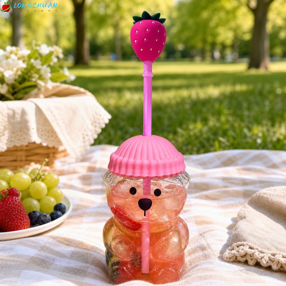 Copo Para Beber Urso LONNGZHUAN , Transparente Com Tampa , De Palha De Plástico De Pelúcia De Grande Capacidade