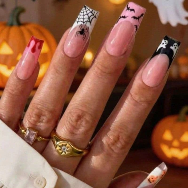 Estoque pronto Nude Rosa Francês Halloween Usando Armadura Abóbora Morcego Teia de Aranha Fantasma Armadura Quadrada Lon