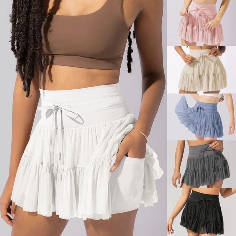 Saia feminina transfronteiriça saia curta Anti-reflexo verão novo estilo cintura alta rendas gaze saia plissada saia cur
