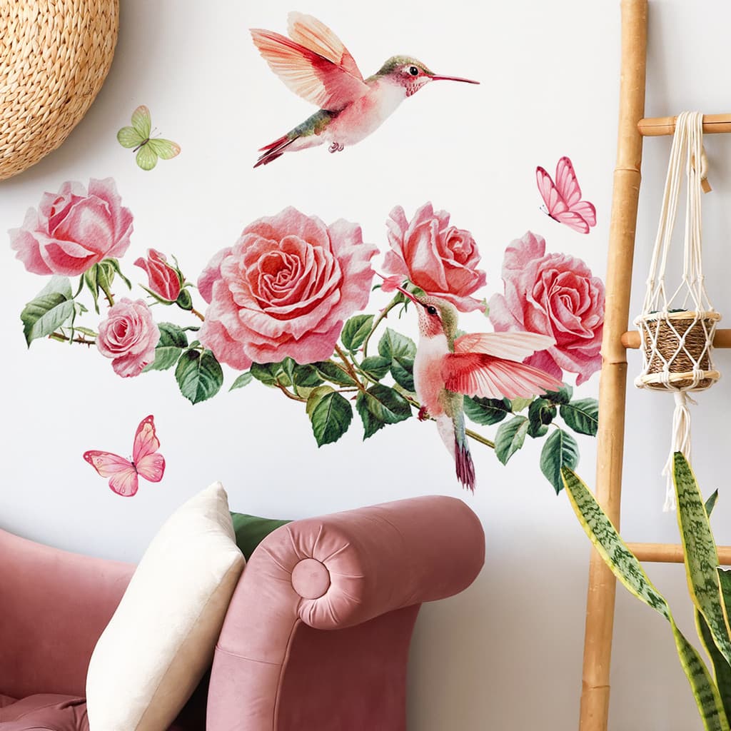 Adesivos de parede plantas verdes flores pássaro adesivos de parede sala de estar quarto casa fundo decoração adesivos d