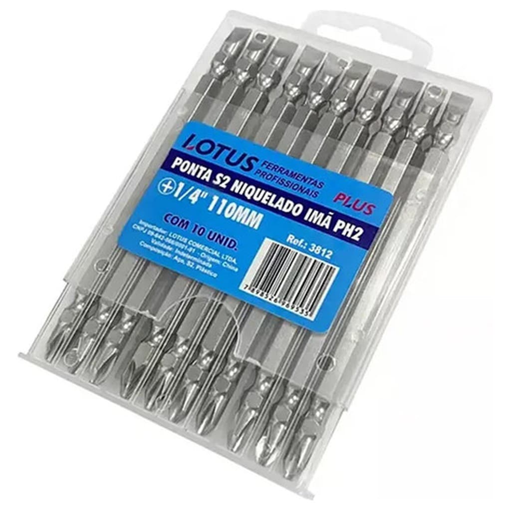 Kit 10 Bits Ponteira Dupla Parafusadeira Philips Fenda 110mm S2 Lotus 3812