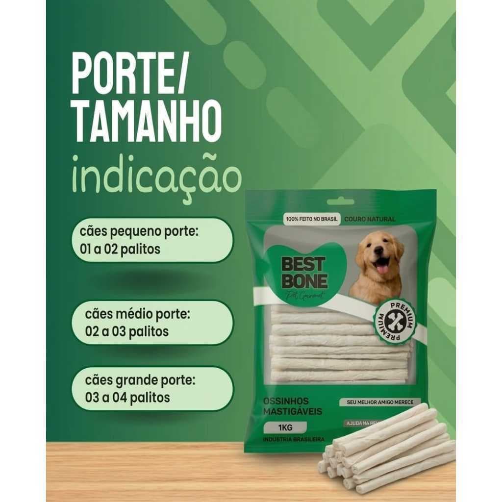 Petisco Osso Palito Natural Premium Best Bone Couro Bovino 8x5 mm 1 Kg