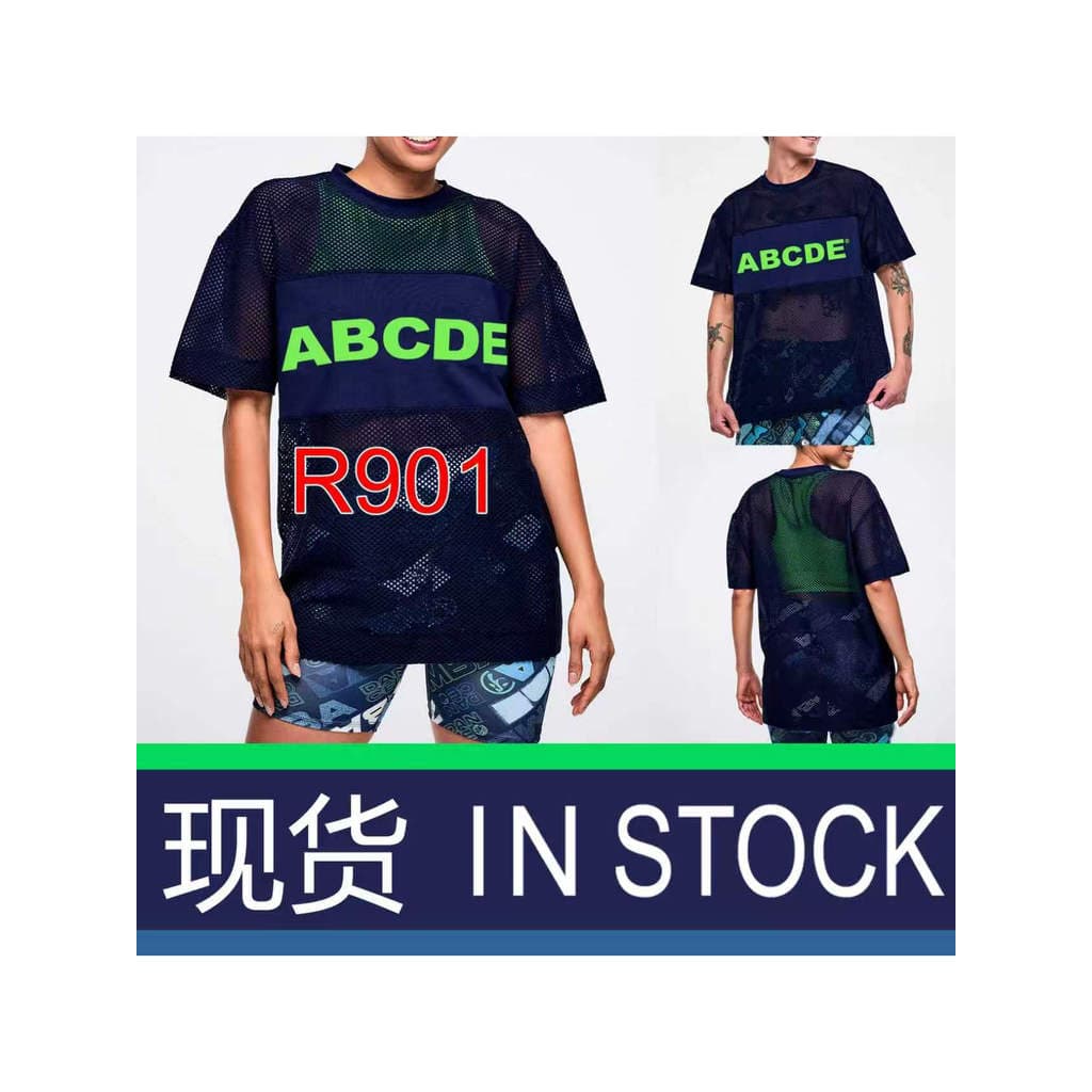 ZW Zunba Fitness Wear Denim Série Novo Estilo Homens Mulheres Esportes Soltos Camiseta de Malha de Manga Curta Top R901