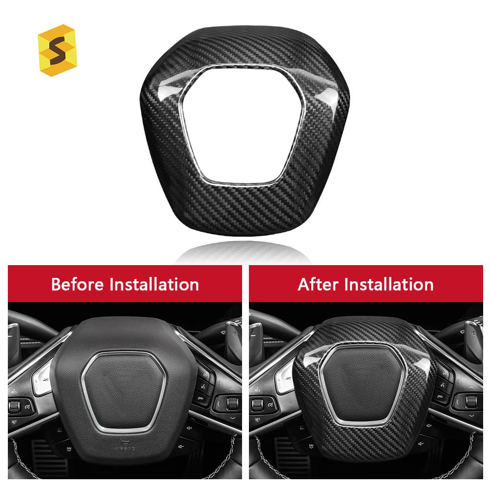 premium-Sha Capa De Airbag De Fibra De Carbono Guarnição Real Vermelho Acessórios Interiores Do Carro Decoração Para Che