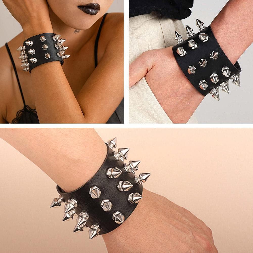 Estilo Punk Mainstream Pulseira De Couro Exagerada Rebites Cônicos Ponta T6B6