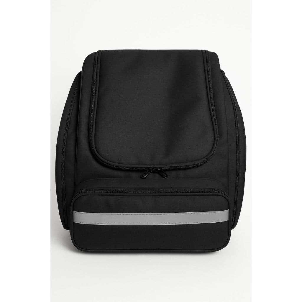 BAG 99FOOD PRETA COM FITA REFLETIVA PARA MOTOBOY ENTREGA MOTO BICICLETA MOTO PRENDE NO BAU