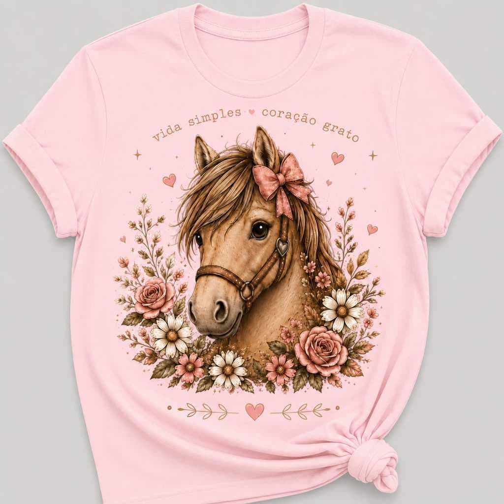 Camiseta Feminina Country  | Estampa Cute de Cavalinho | 100% Algodão Premium | Camiseta Casual Tendência Moda
