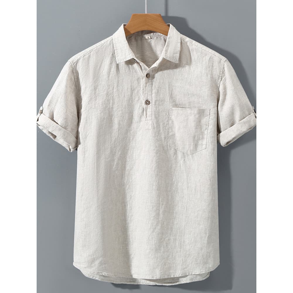 Camisa masculina de linho puro com gola camiseta de linho masculino Casual camisa polo de linho completo manga curta mas