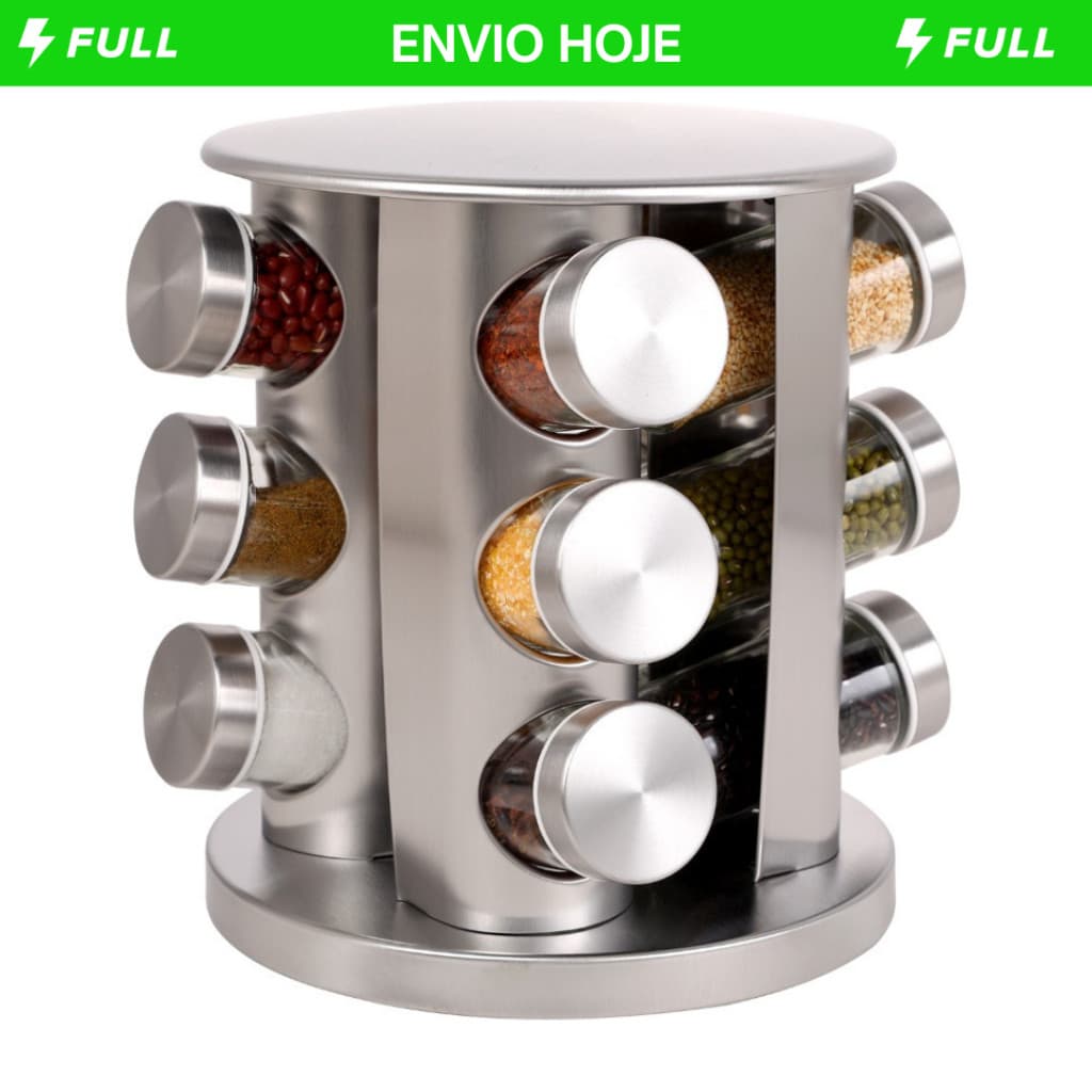 Porta Tempero Condimento Inox 12 Potes Suporte Giratório