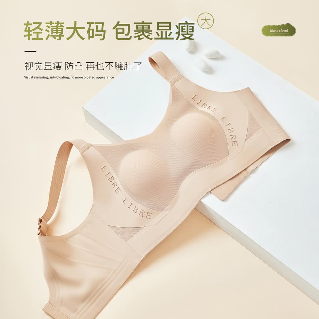 Em nome sem costura roupa interior feminina de tamanho grande moda letras ocas leve copo de orelha de coelho seios grand